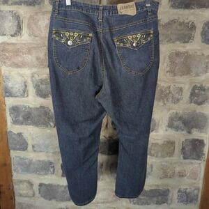 JEANBAY Blue Capri Jeans Woman's Size 14W‎ Embroidered Pockets Y2K Retro Stretch